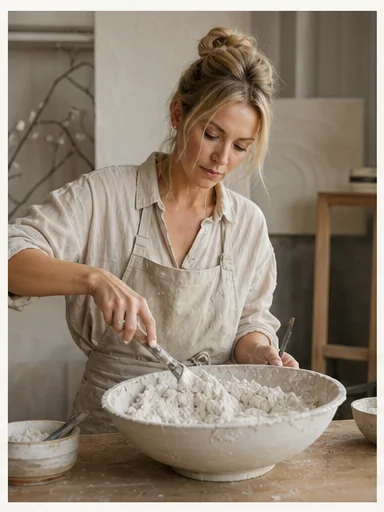 Mujer mezclando pasta de textura