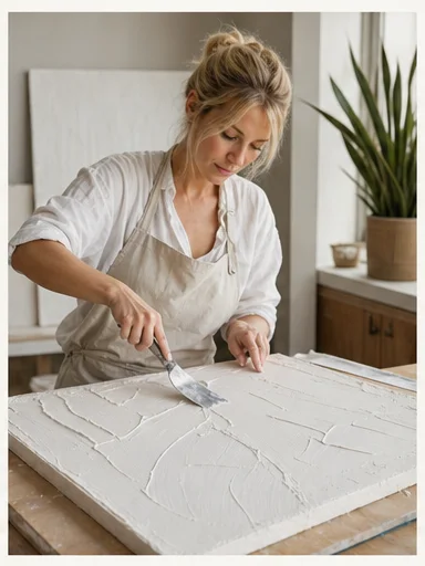 Mujer aplicando pasta con espátula