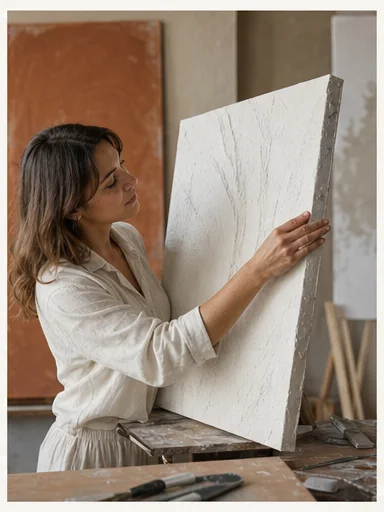 Mujer corrigiendo el borde de un cuadro